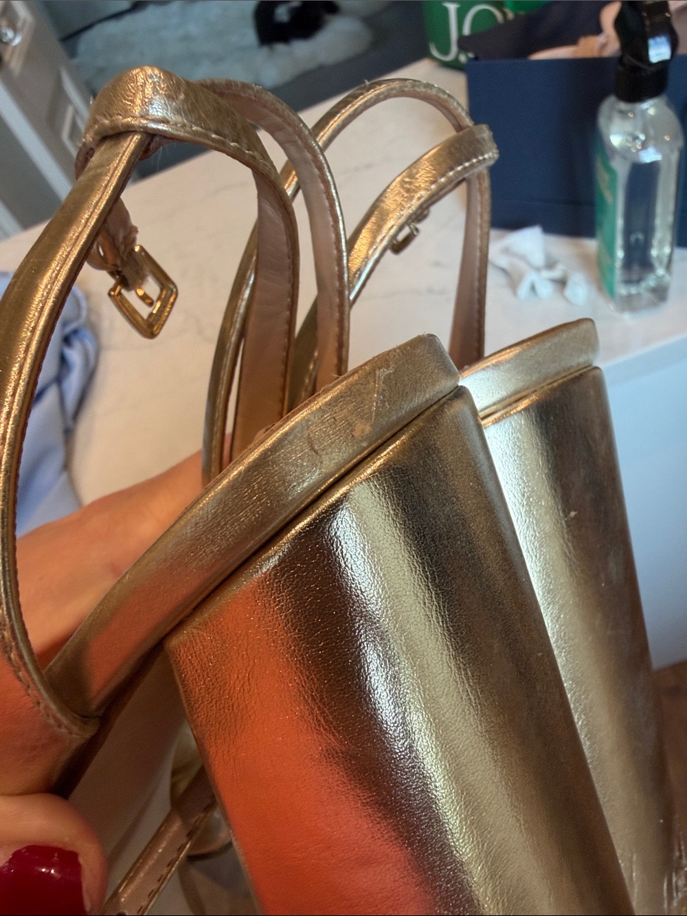 Steve Madden Metallic Gold Platform Block-Heel Sandals 8.5 worn once - Picture 7 of 9